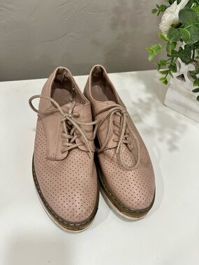 Wanted Blush Pink Perforated Lace-Up Flats